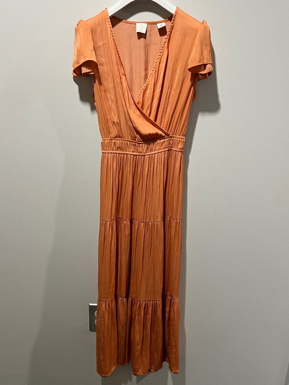 Joie Terracotta Satin Tiered Maxi Dress - Size Medium